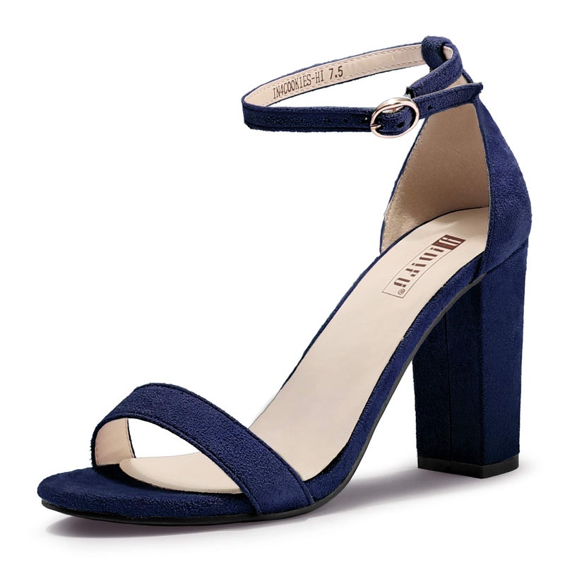IDIFU Women's Blue Chunky High Block Pump Heel Sandals Open Toe Ankle Strap Wedding Bride Bridesmaid Prom Dress Shoes - Image 1